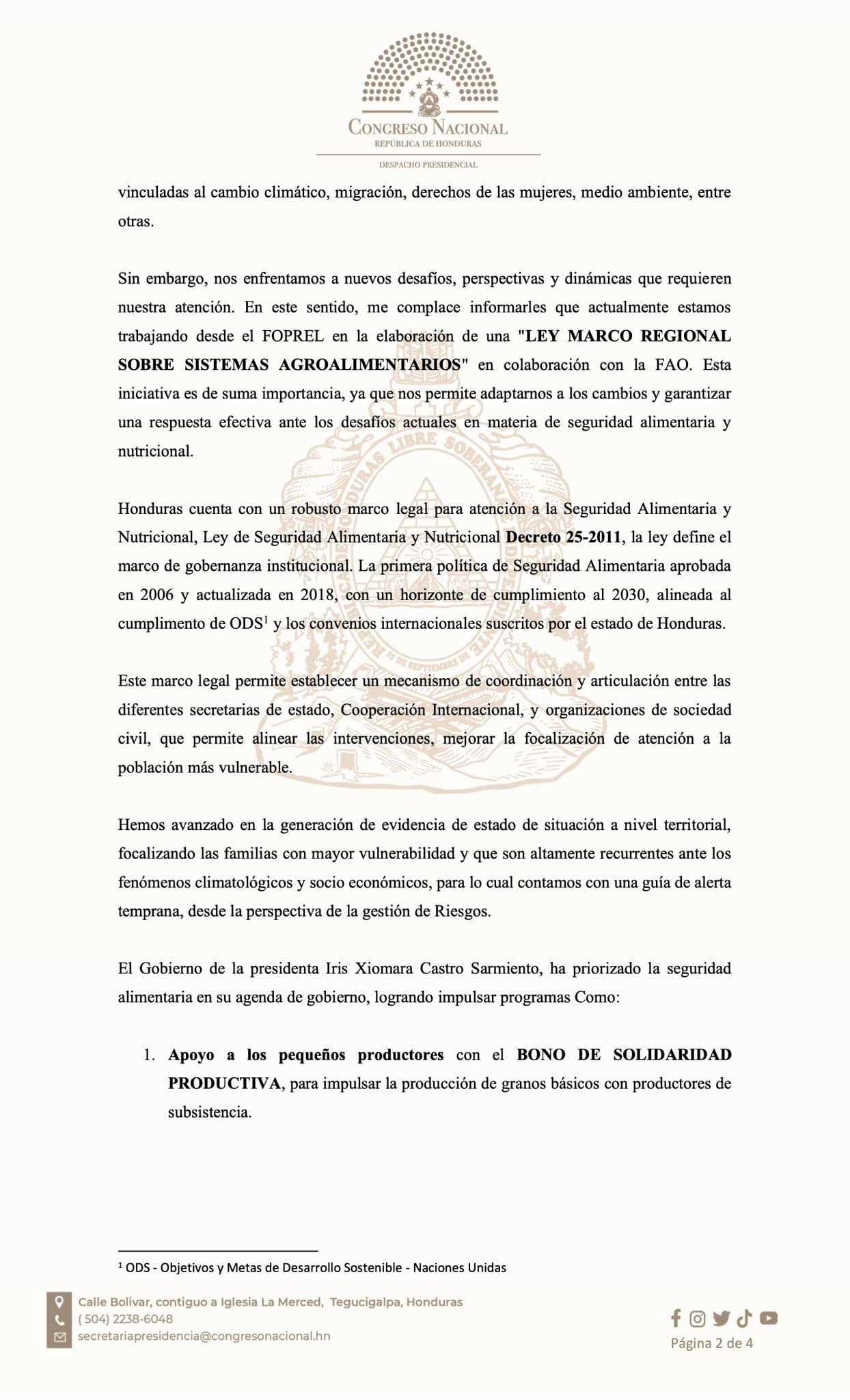 Presidente Luis Redondo participa del X Foro del Frente Parlamentario contra el Hambre de América Latina y el Caribe